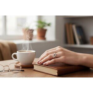 Sterling Silver Heart Ring with Dangling Charm, Size 6.5, Cute Minimalist Jewelr